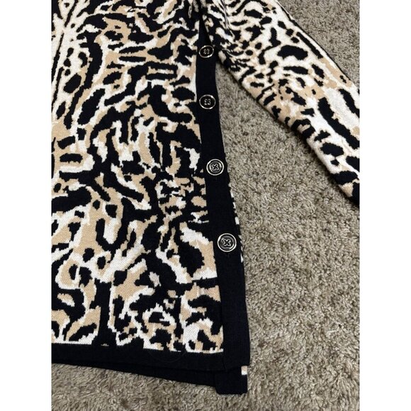 CHICOS Tipped Mock Neck Tunic Leopard Print Cotton Cashmere Blend Bohoglam LARGE - Picture 6 of 8